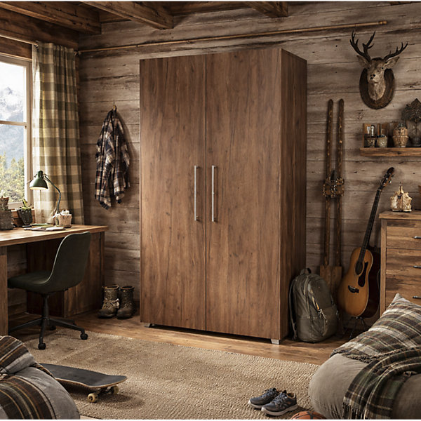 Armoire Lit escamotable Vertical 120x200 cm couleur Tabac foncé avec porte Lit Mural Todor