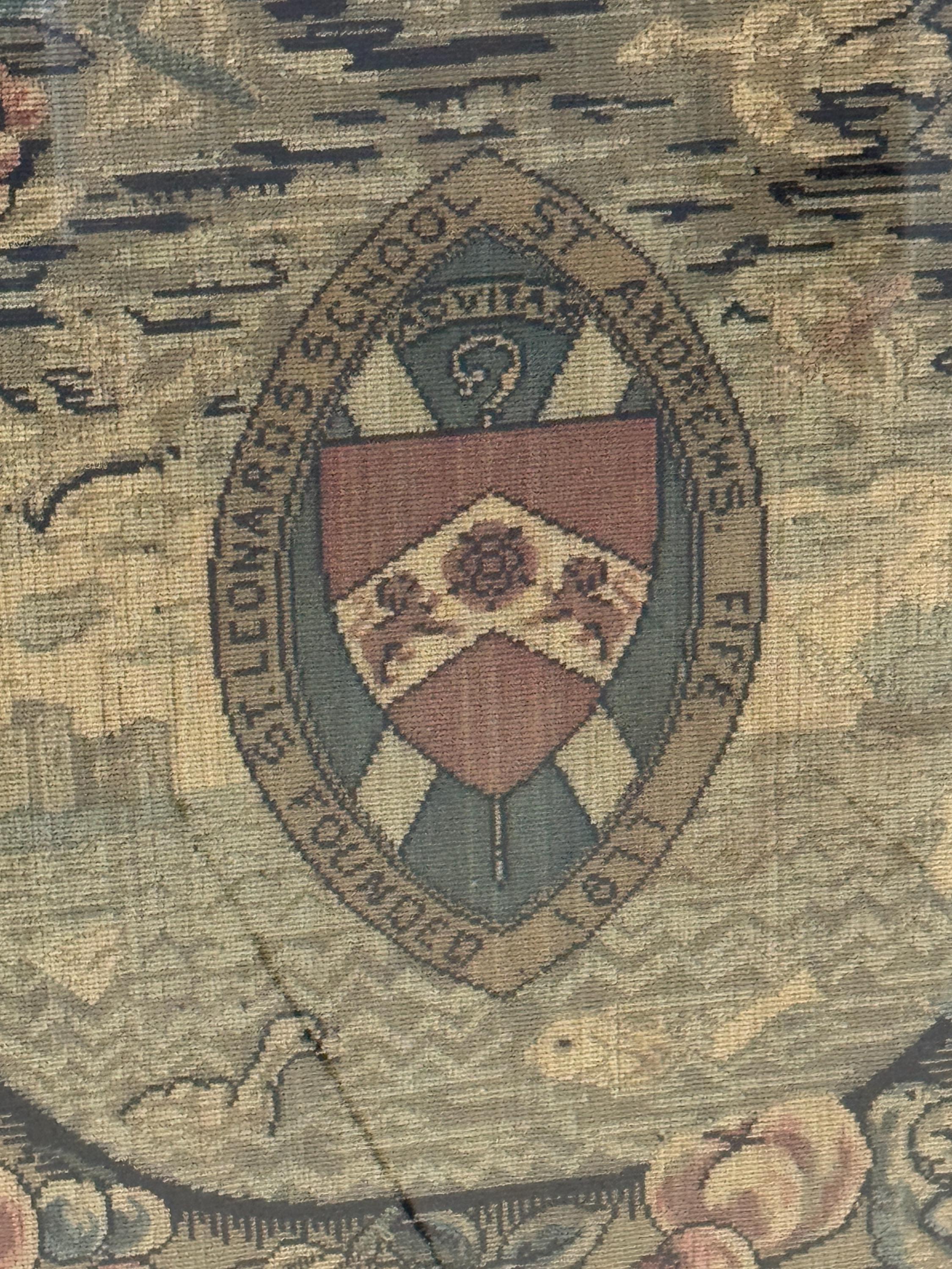 Vintage British Embroidered Fire Screen St Leonards School St Andrews Fife Motto Shield tapestry Bird Unique Art Handmade Rustic Home Decor