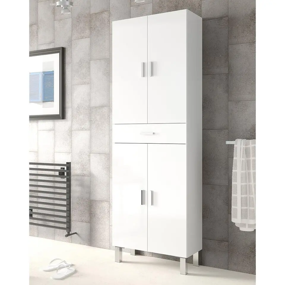 Kolom 4 deuren en 1 lade glanzend - Wit - 29x60x182 cm