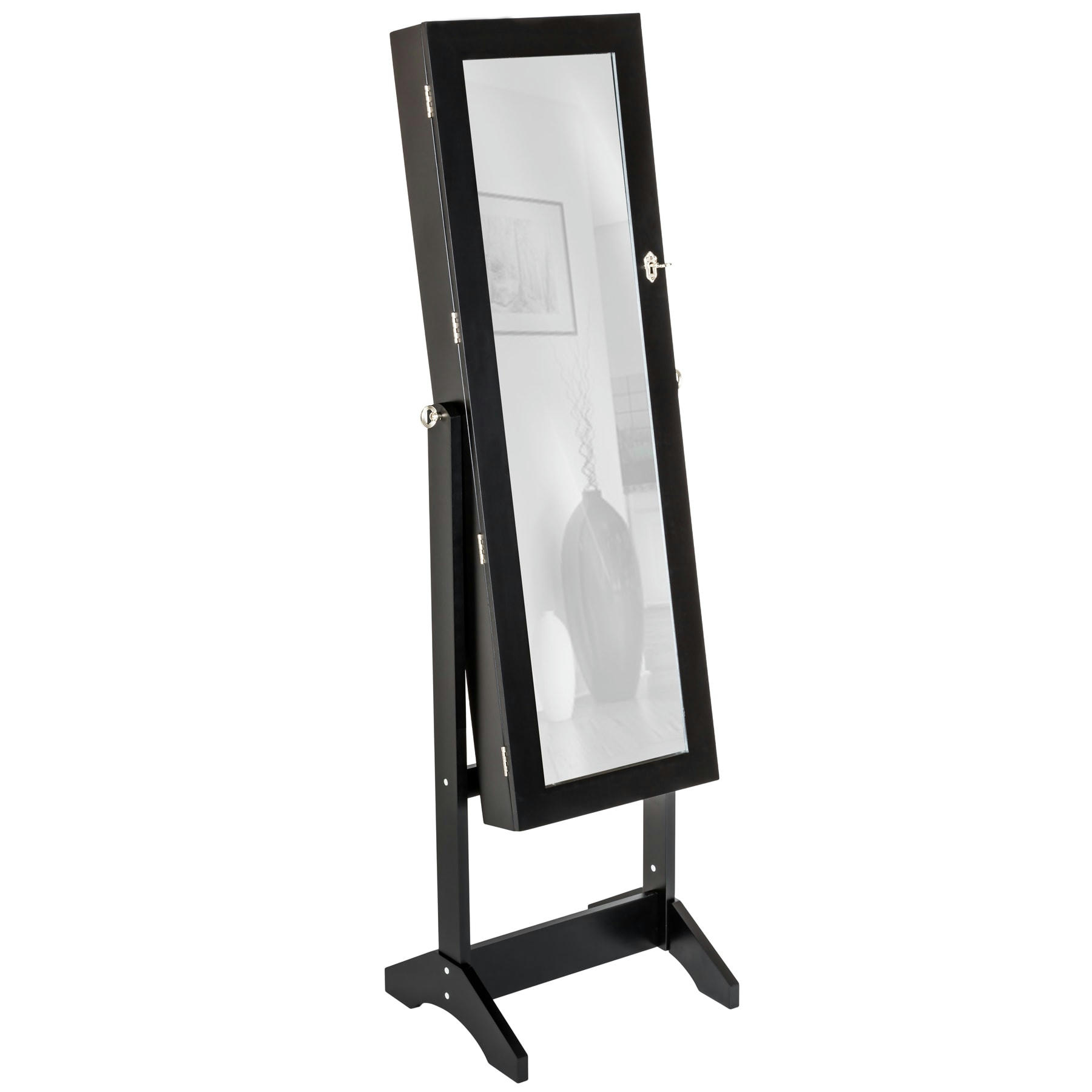 - Armoire à bijoux avec miroir avec miroir intégral noir