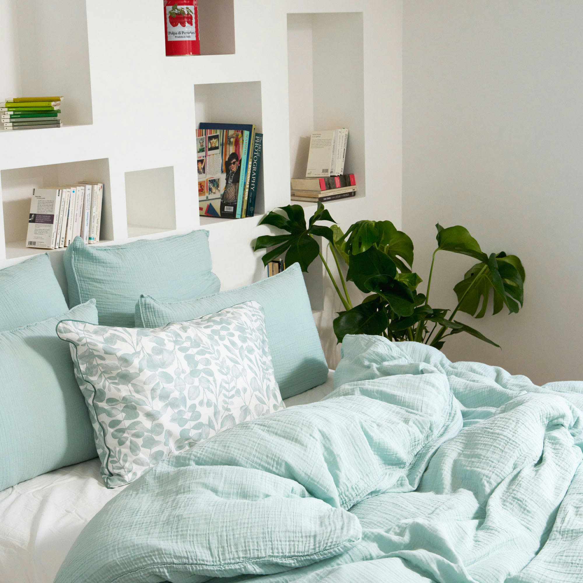 SIMPLEMENT GAUFRÉ - Housse de couette en gaze de coton 200x200cm Céladon