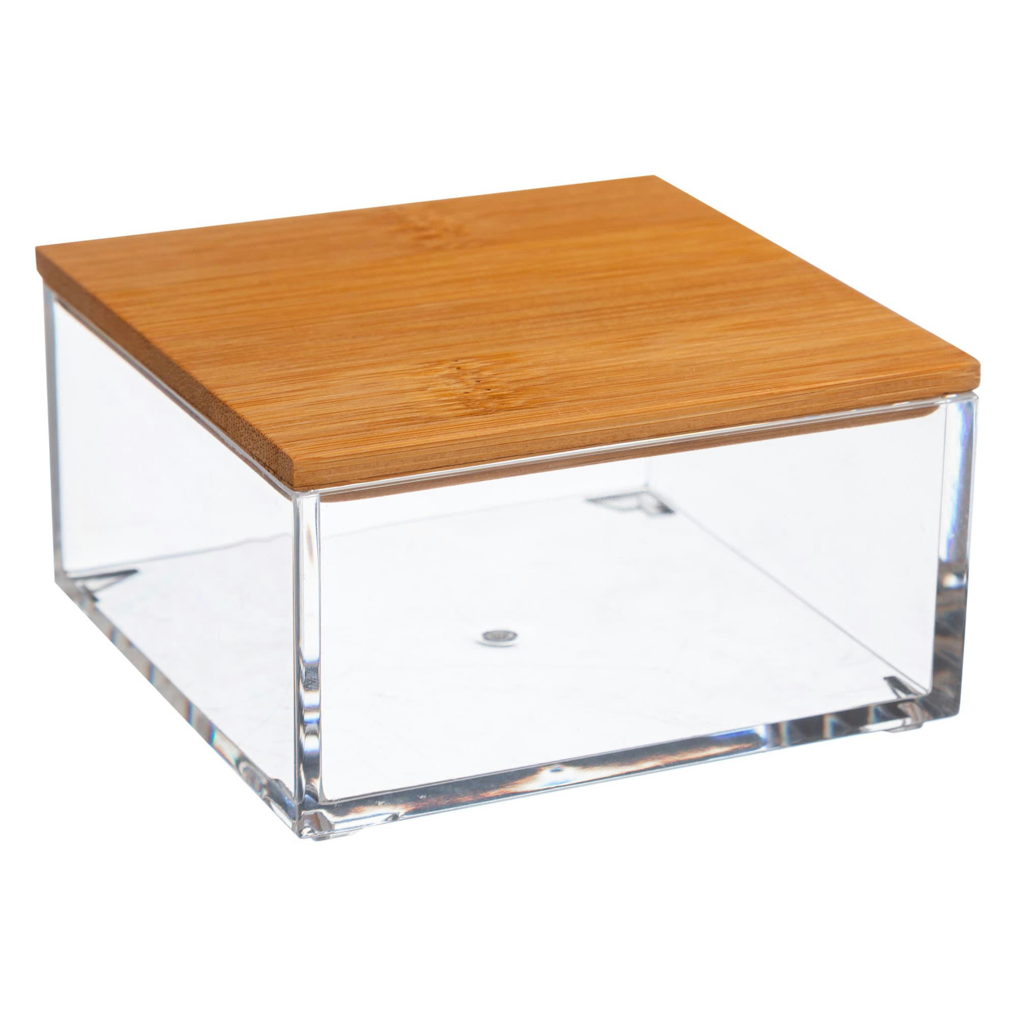 - Boîte salle de bain carrée transparent et bambou - 9.6x9.6x5.1cm