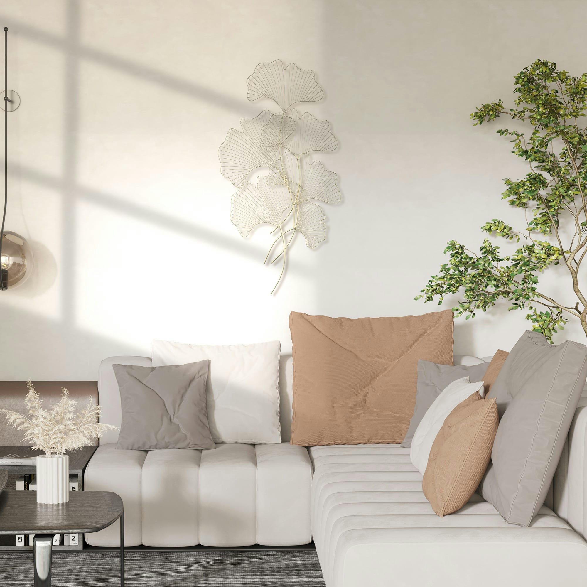 - Décoration murale métal dorée feuilles de Gingko dim. 51L x 94,5H cm