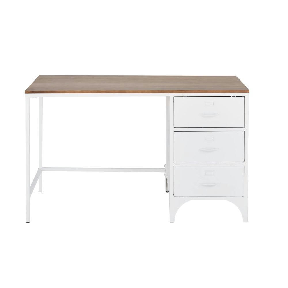 Wayne - Bureau 3 tiroirs en métal blanc