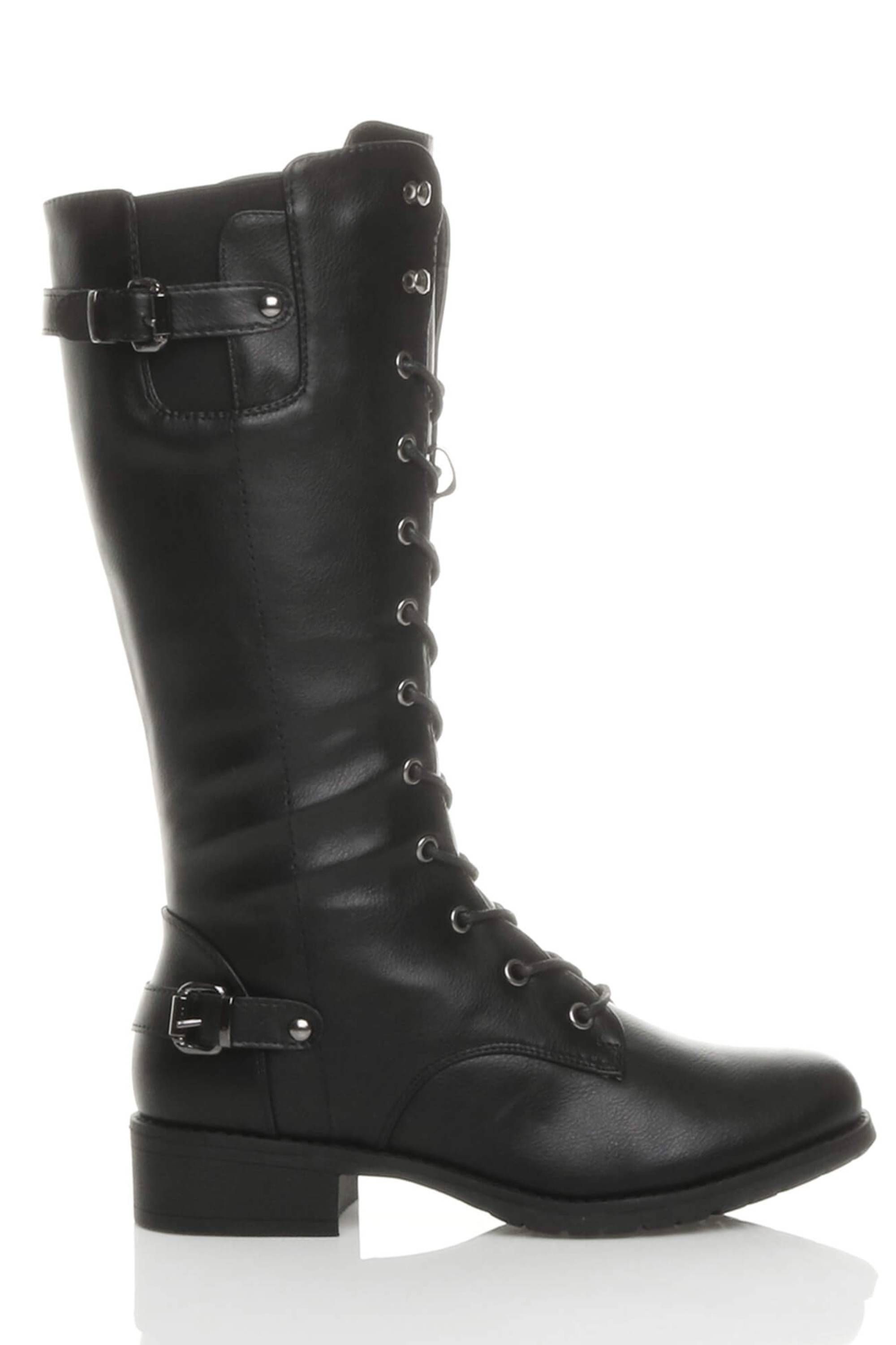AJVANI Lace Up Calf Military Biker Boots