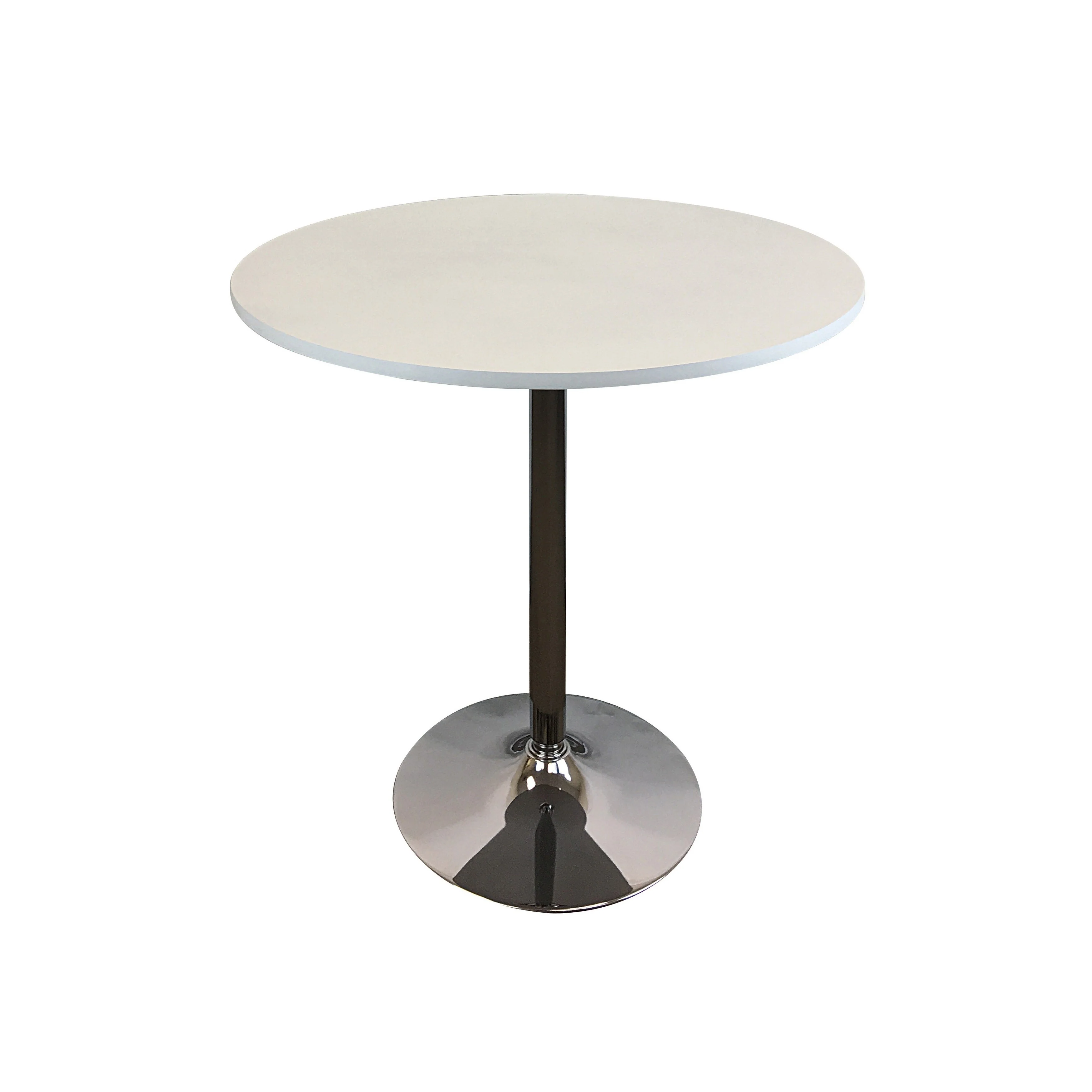 Mari 36 Inch Dining Table, Smooth White Round Top and Stainless Steel Base