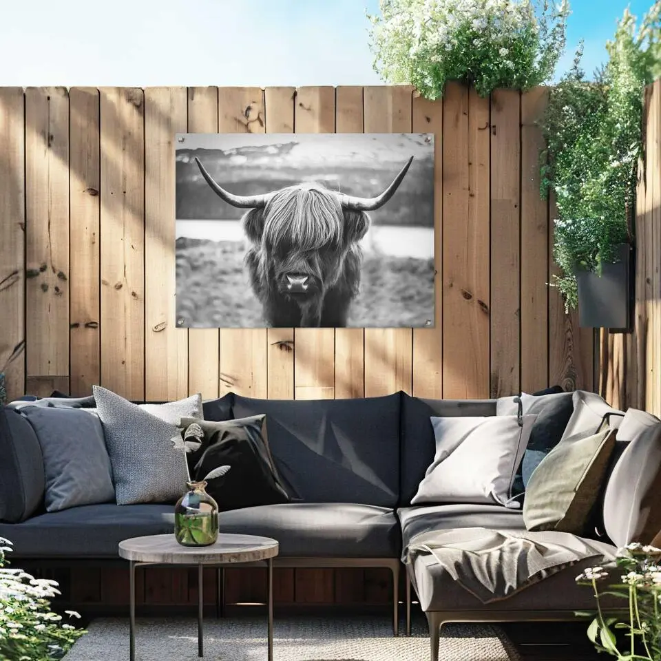 Tuinposter Schotse Hooglander - 60 x 80 - Zwart-Wit