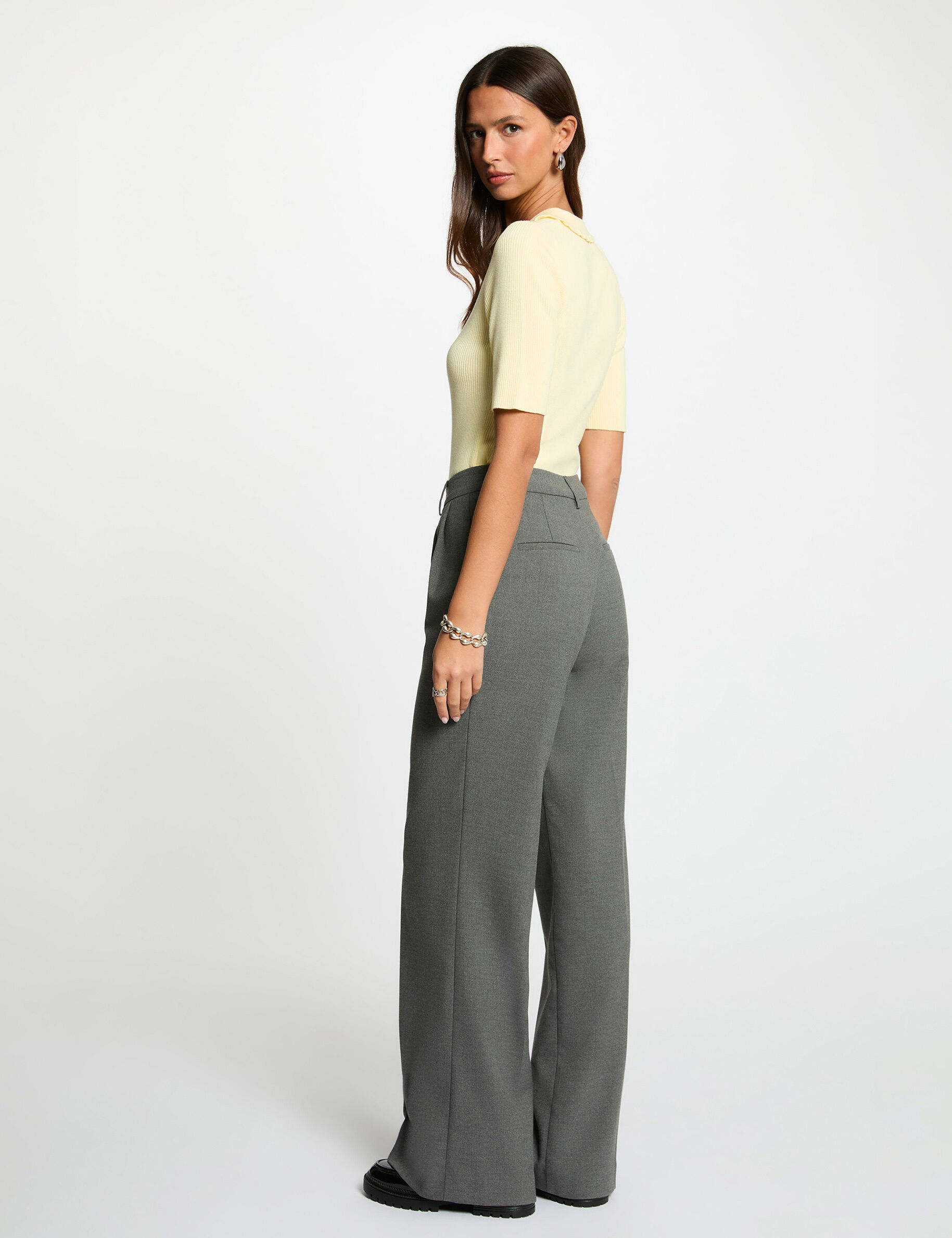 Sweater With A Folded Collar Pastel Yellow Women