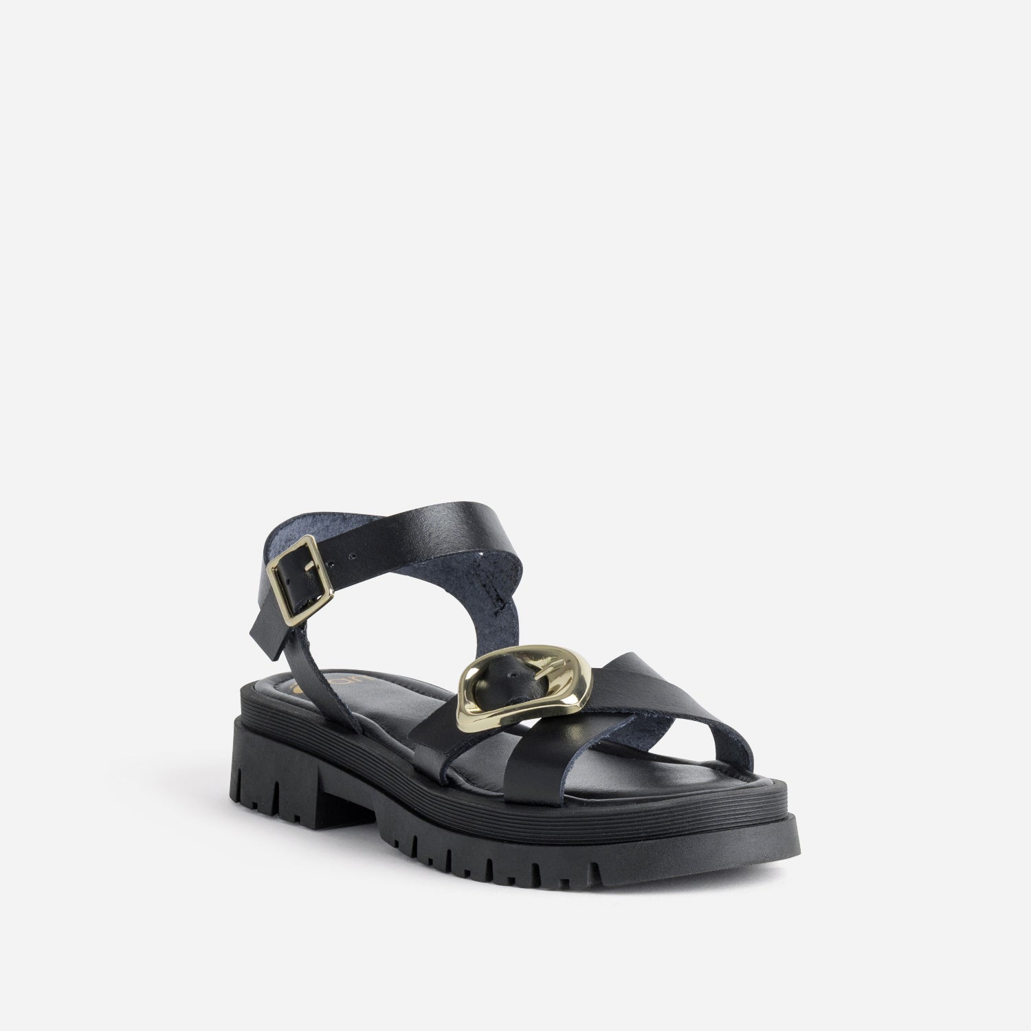 Sandale noire cuir semelle crantée