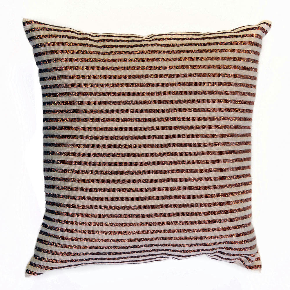 BODRUM - Housse de coussin coton fond noir et rayures argent 40 x 40