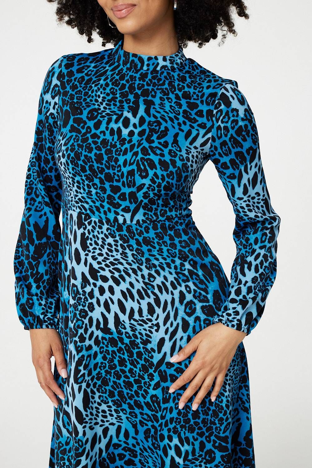 Izabel London Leopard Print Long Sleeve Mini Dress