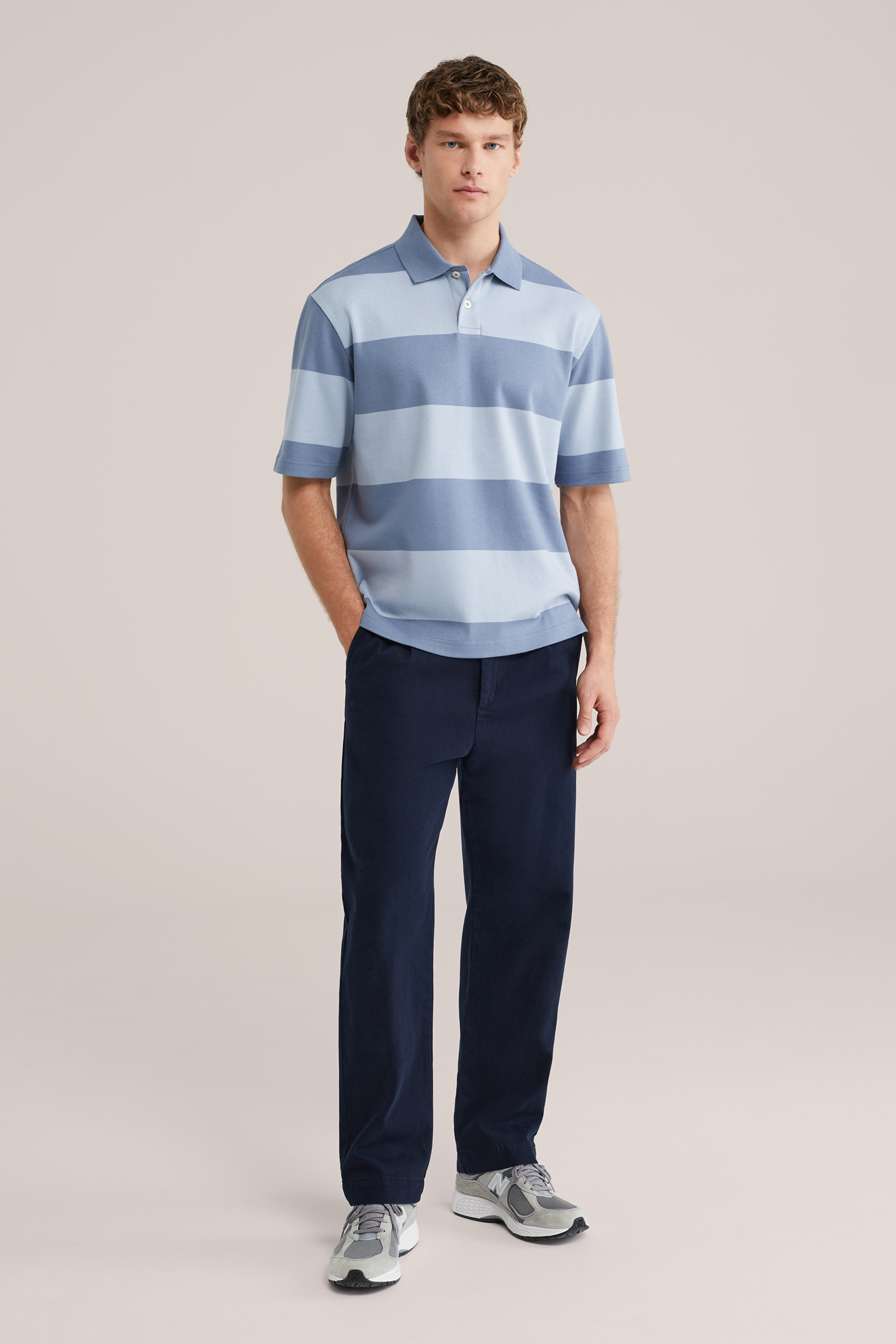 Heren Heavyweight boxy fit gestreepte polo