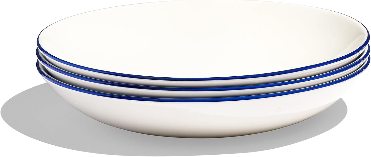 Made In Cookware | Set of 4 | Entrée Bowls | White With Navy Rim | Porcelain | Crafted in England