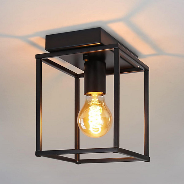 NETTLIFE Plafonnier LED Rétro Noir Lampe Industrielle pour Chambre Salon Lampe Vintage en Métal pour Couloir Salle à Manger 40 W