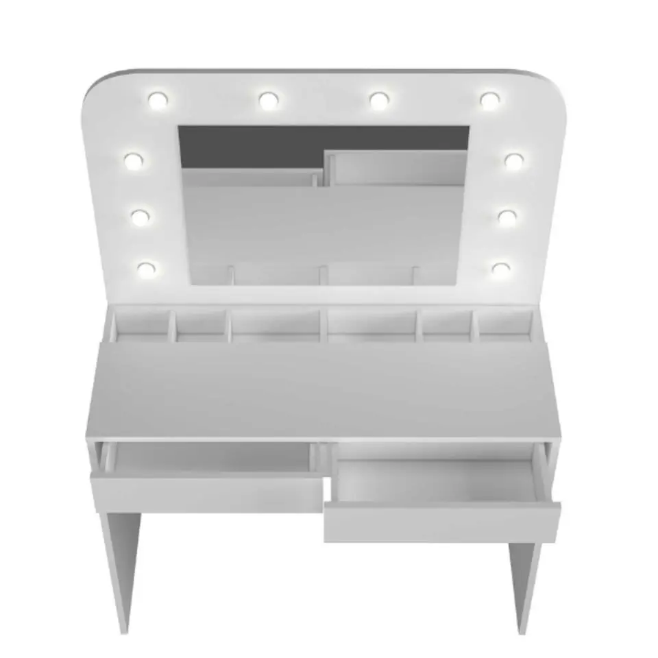 Kaptafel Holly met spiegel en verlichting 2 lades spaanplaat - wit