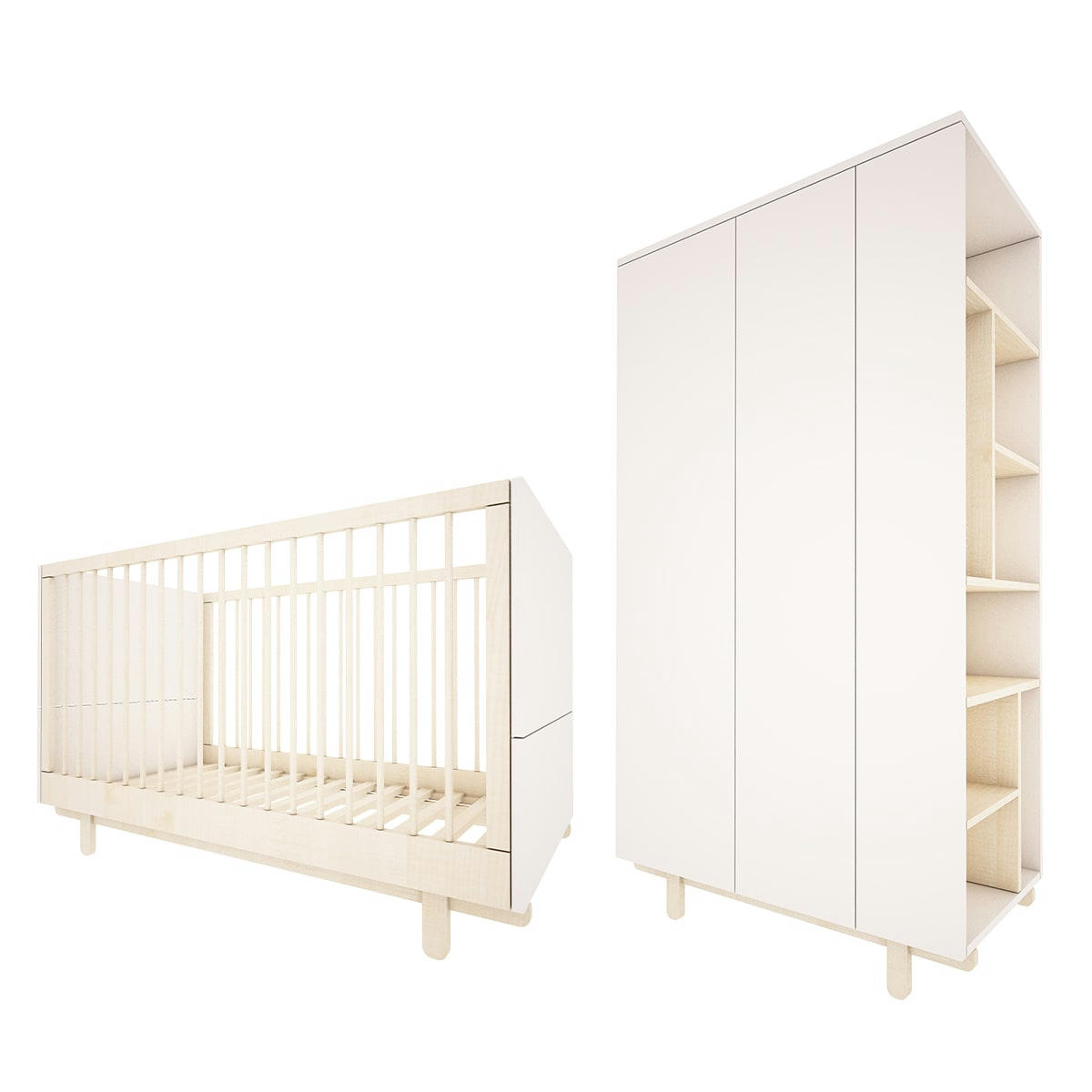 DUO - ROMY - Lit évolutif 70x140 armoire 2 portes blanc