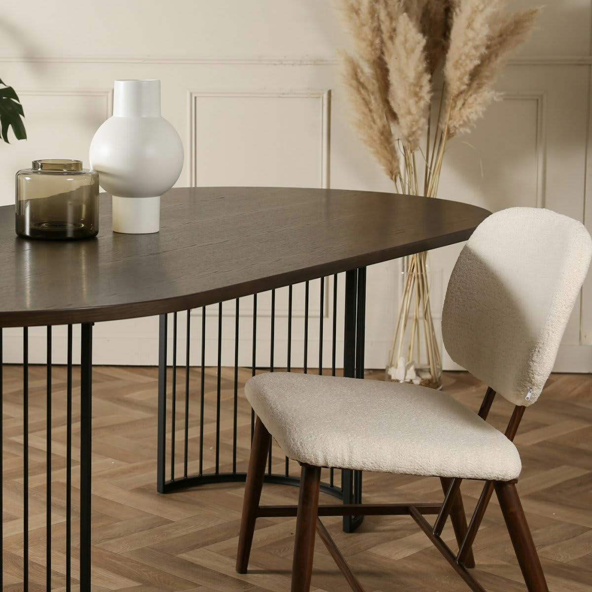 WIOM - Petit fauteuil tendance en tissu bouclé beige