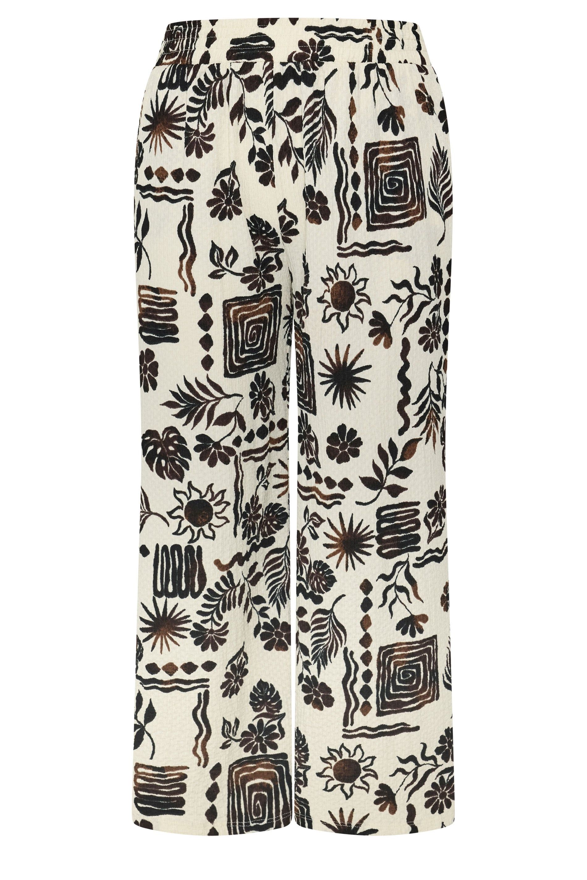 Yours Printed Crinkle Wide Leg Trousers