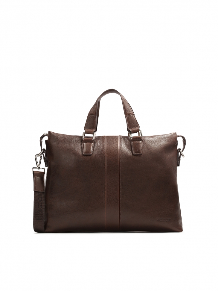 Brown leather bag with hand grips