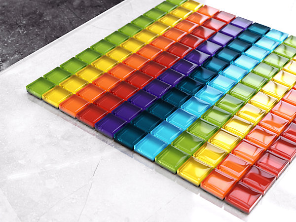 Mosaïque en verre sur filet pour salle de bain ou cuisine 30 cm x 30 cm - Rainbow river