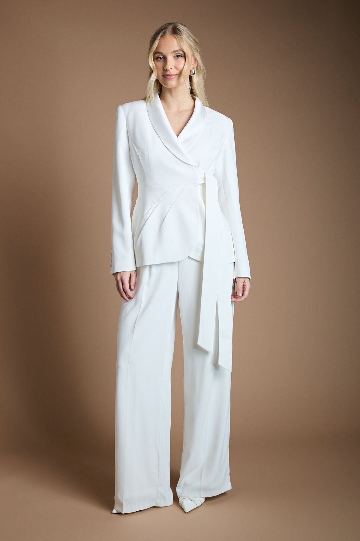 Coast Wrap Front Satin Lapel Wedding Blazer