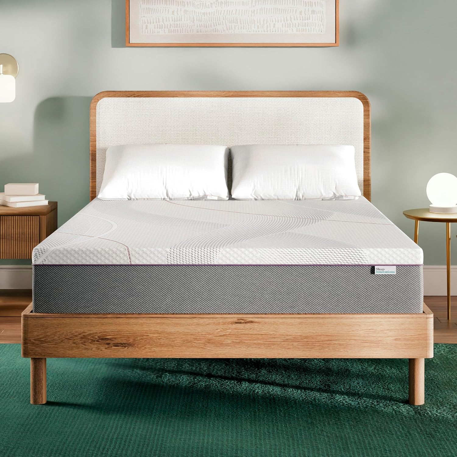 Sleep Innovations Marley 10 Inch Green Tea Gel Memory Foam Mattress, Queen Size, Bed in a Box, Medium Firm Feel
