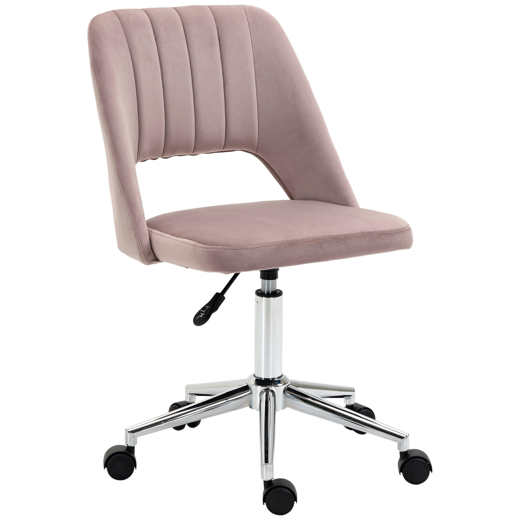 - Chaise de bureau design dossier ajouré strié pied chromé velours rose