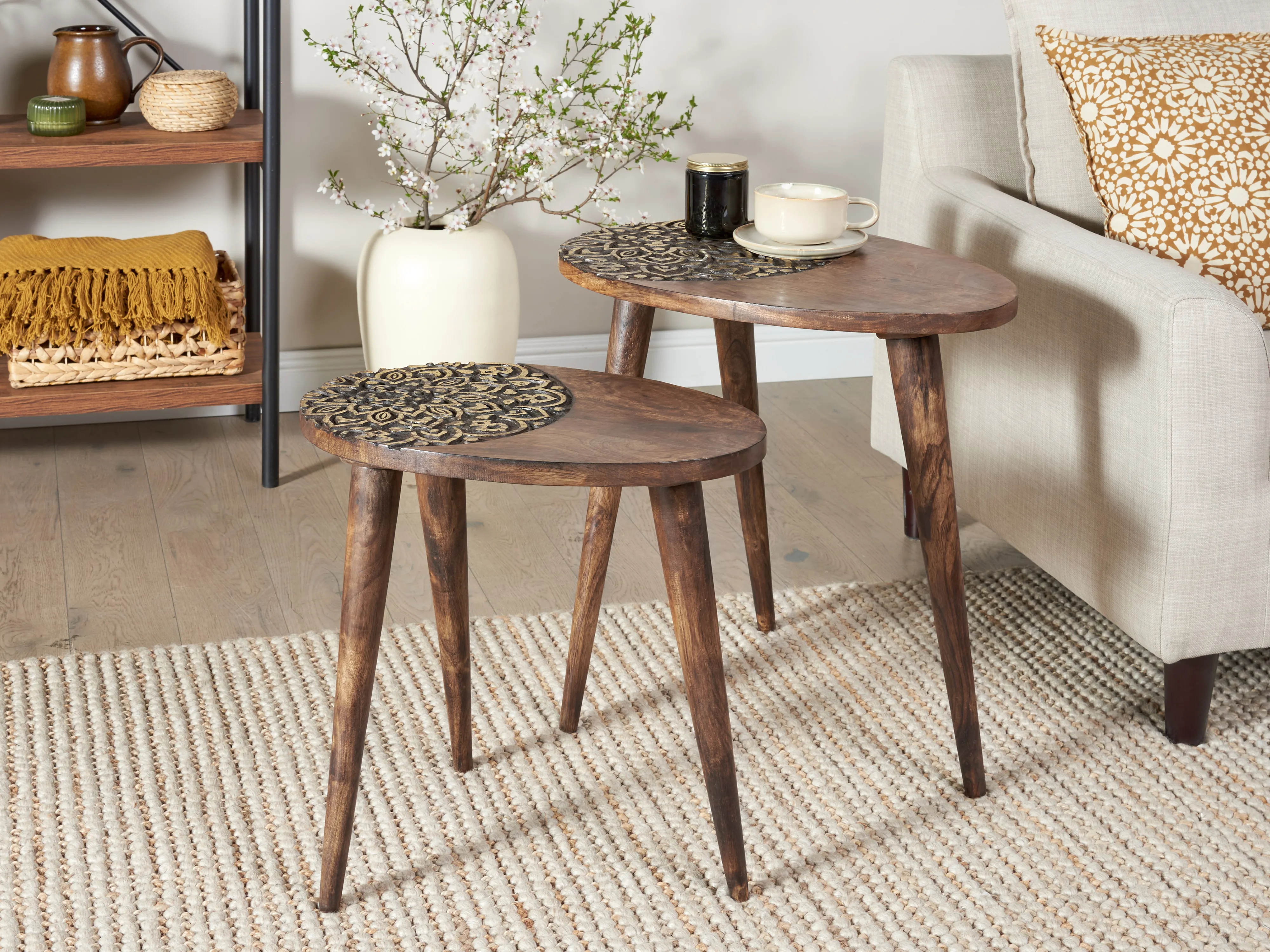 Set of 2 Side Tables KHETUA Mango Wood Brown