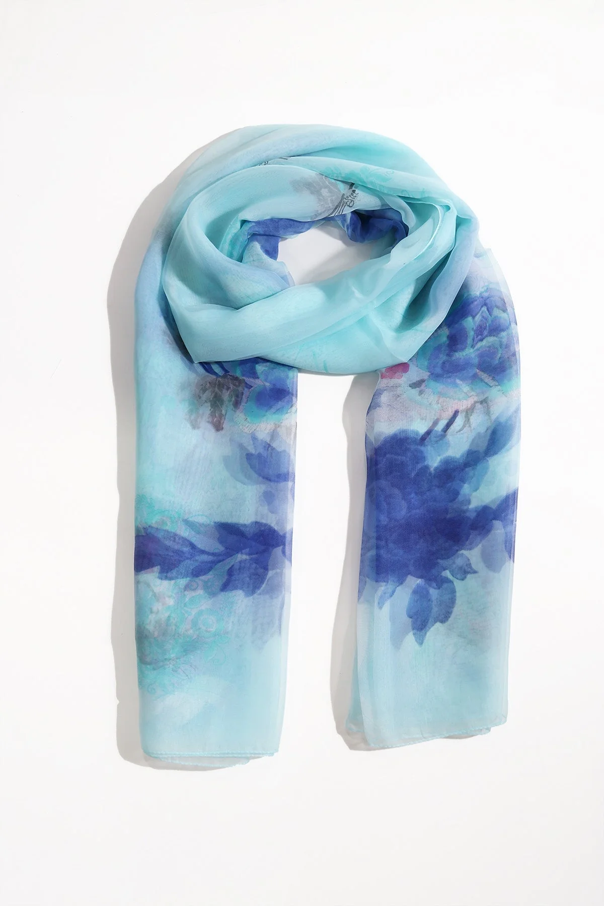 Blue Two Tone Floral Scarf