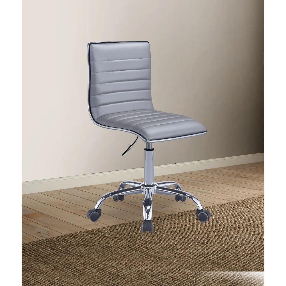 Metal Gas Lift 360 Degree Swivel Adjustable Seat Height Silver PU Office Chair in Chrome Finish