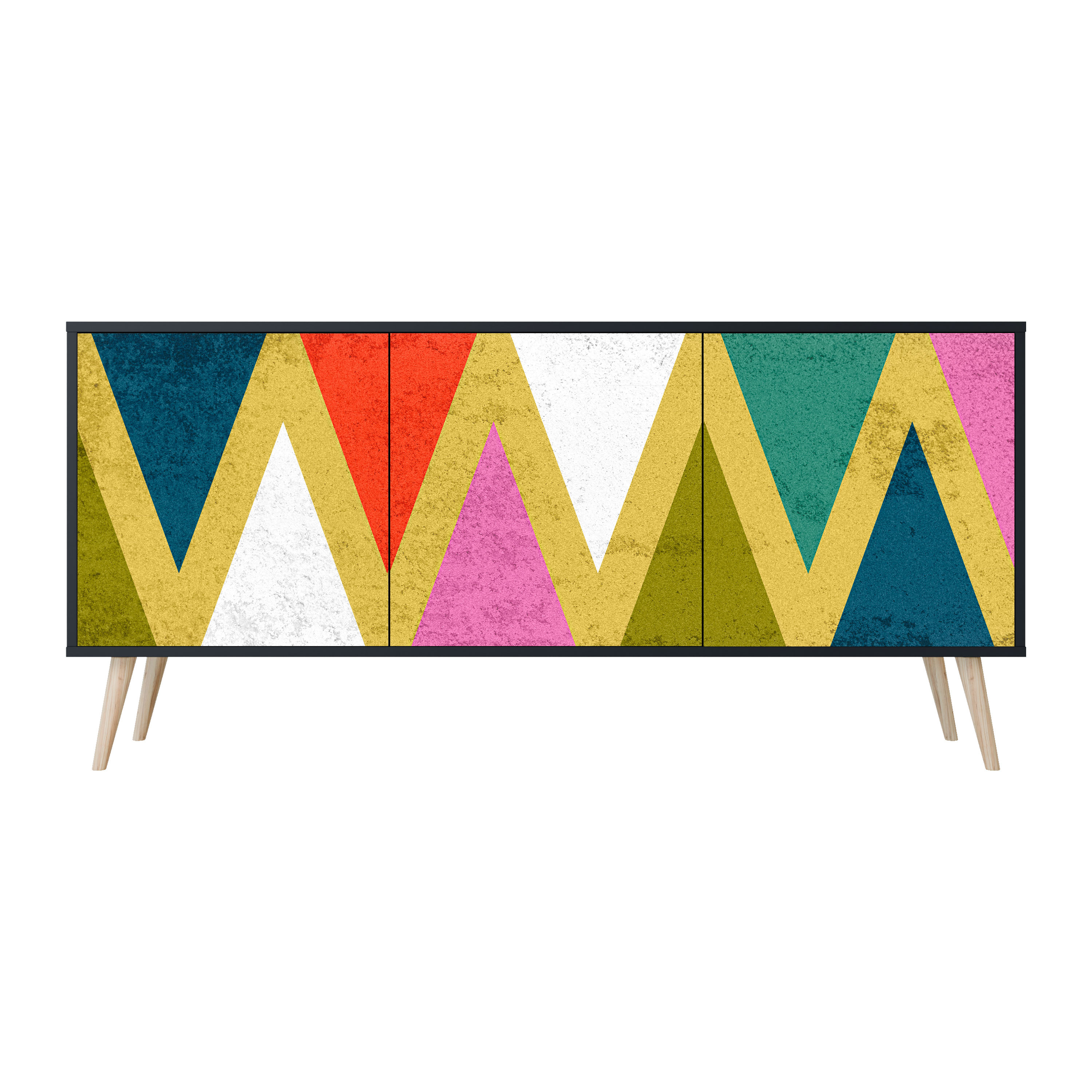 COLORFUL TRIANGLES Komoda 3 drzwi Czarna-Bukowa skośna