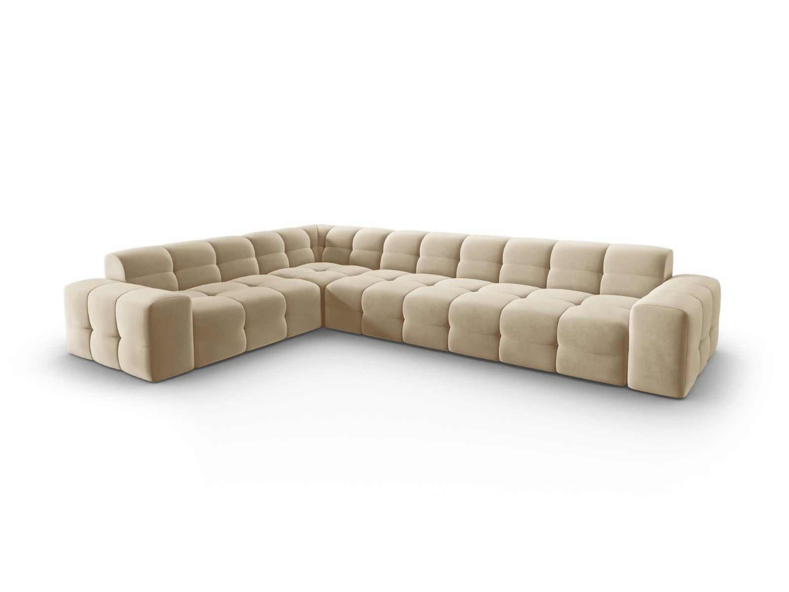 KENDAL - Canapé d'angle gauche 6 places en tissu velours beige clair