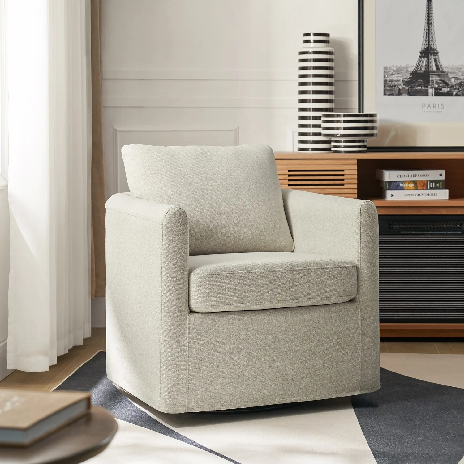 Erkenbald Modern 360-Degree Swivel Chair with Removable Slipcover by HULALA HOME