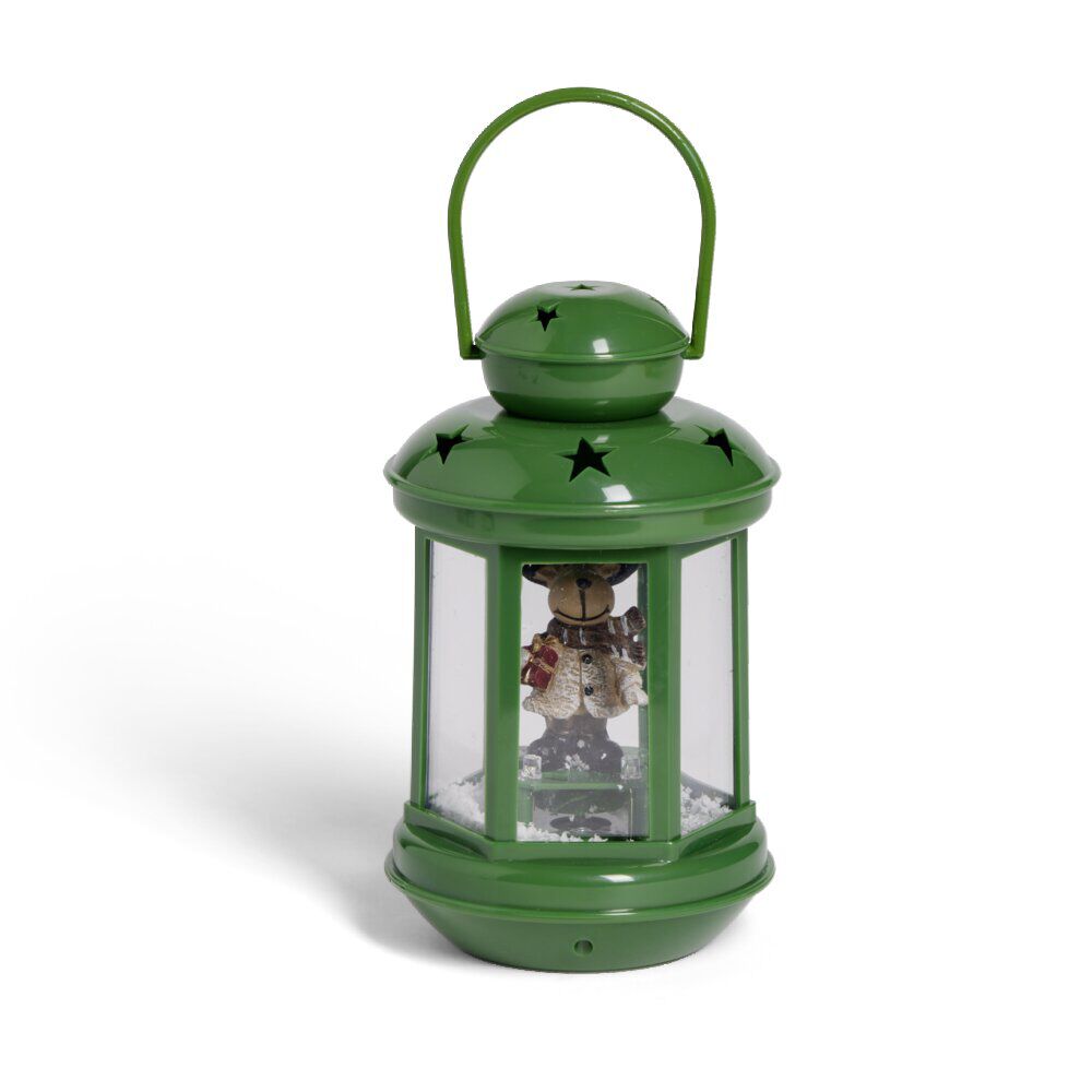 Lanterne de No&euml;l lumineuse avec personnage à poser H17,5cm (2 modèles)