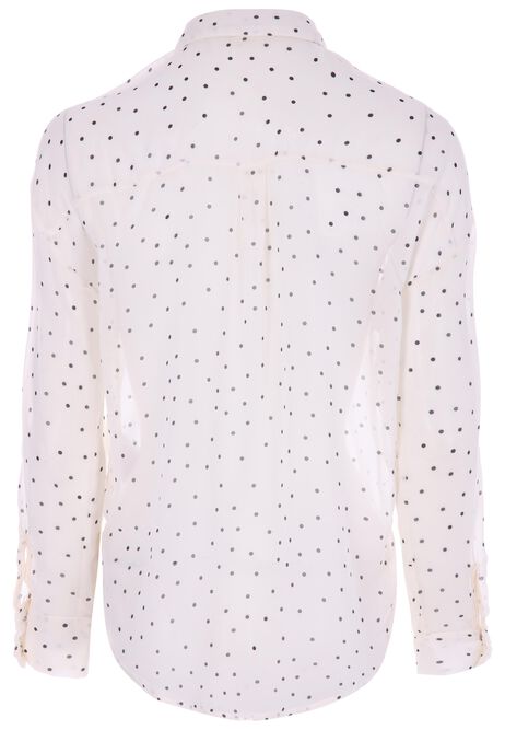 Womens Cream Polka Dot Long Sleeve Shirt