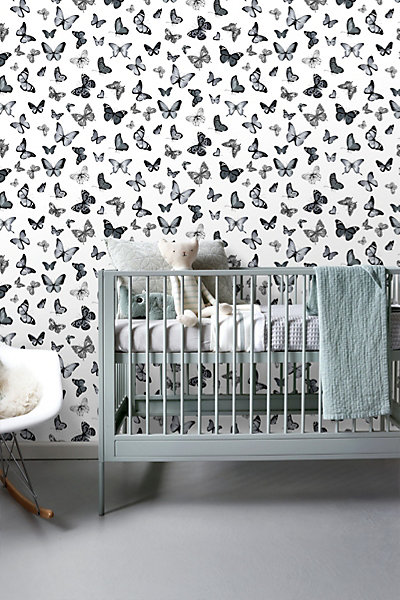 ESTAhome papier peint papillons noir et blanc 53 cm x 10.05 m