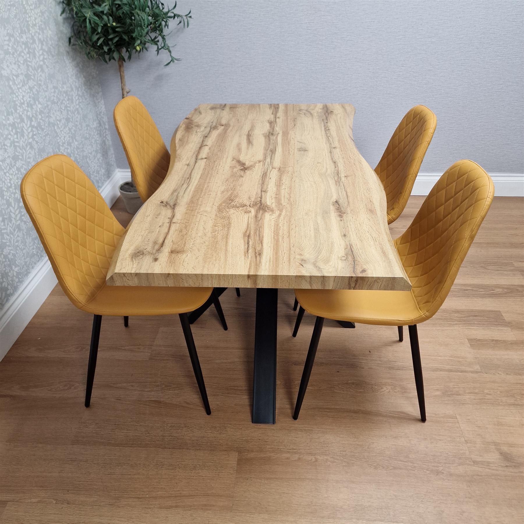 KOSY KOALA Modern Dining Table with 4 Mustard Gem pattern Faux Leather Chairs
