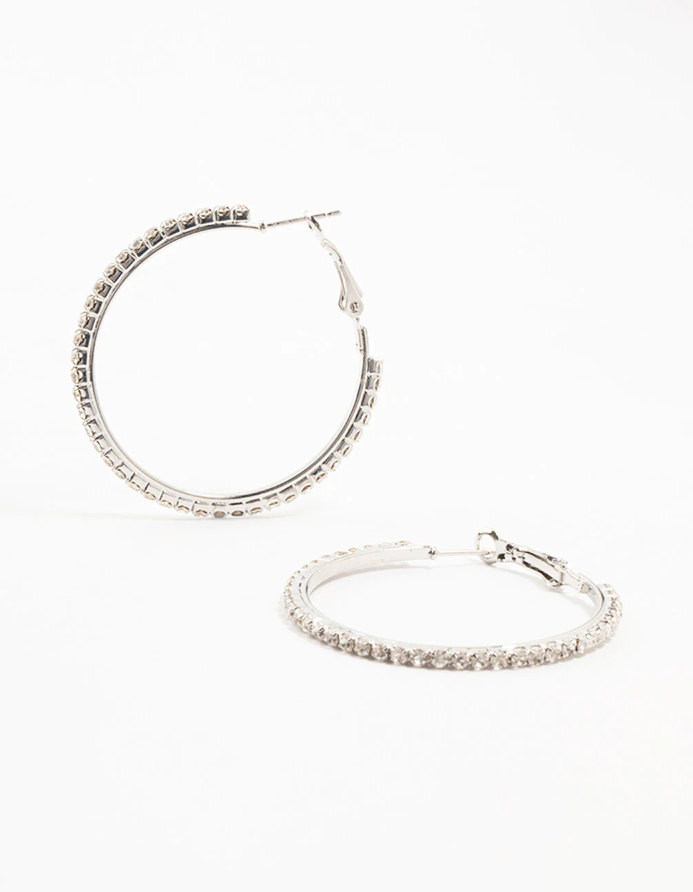 Silver Large Skinny Diamante Hoop Earrings