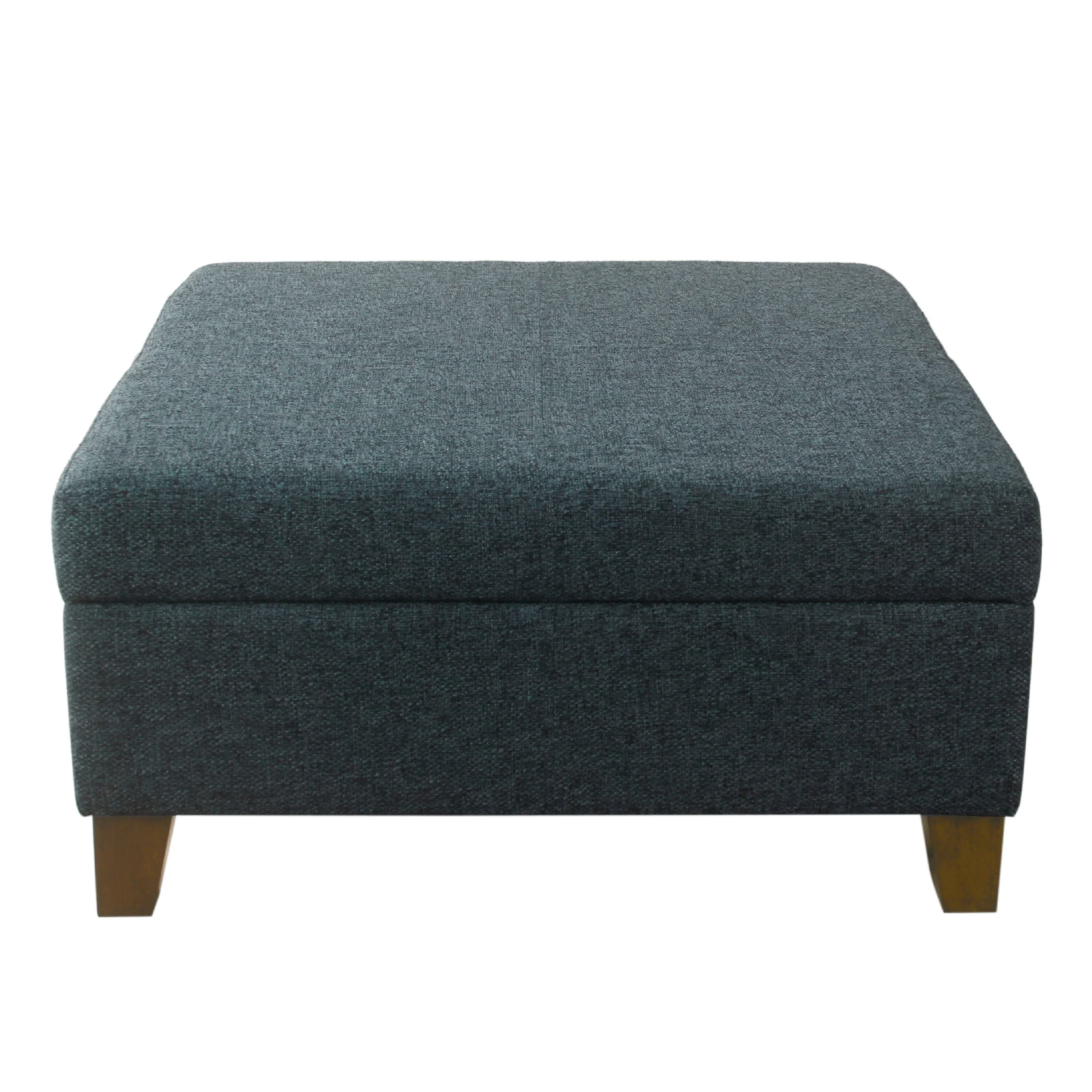 Leo Square Storage Ottoman, Textured Navy Blue, Dark Brown, 32 Inch