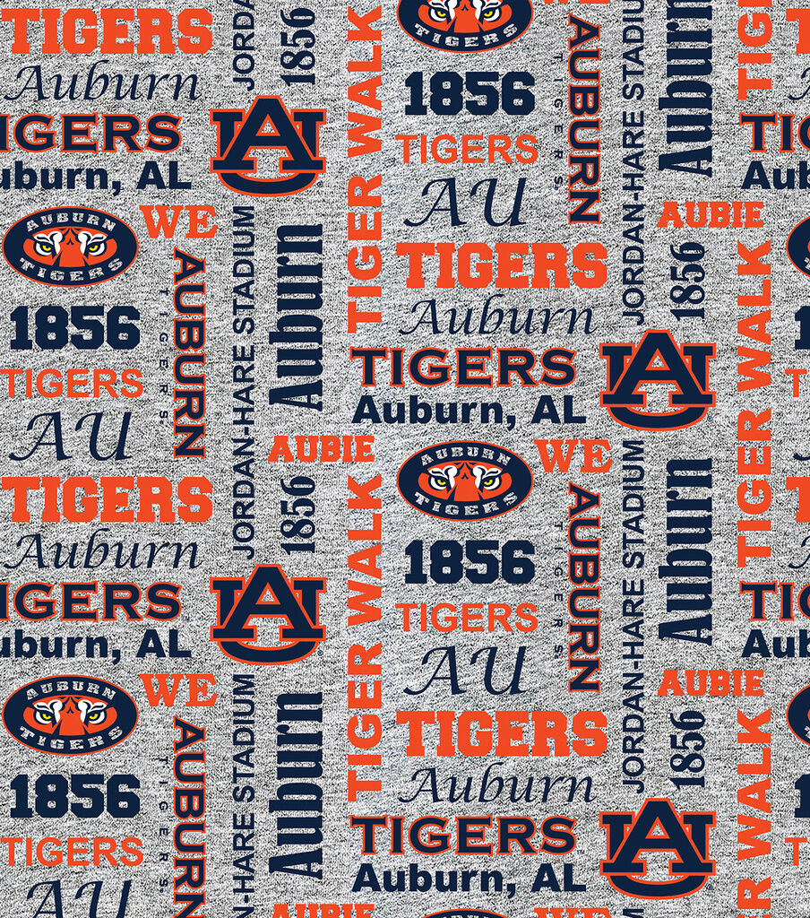 Auburn College Fleece Fabric Heather Verbiage