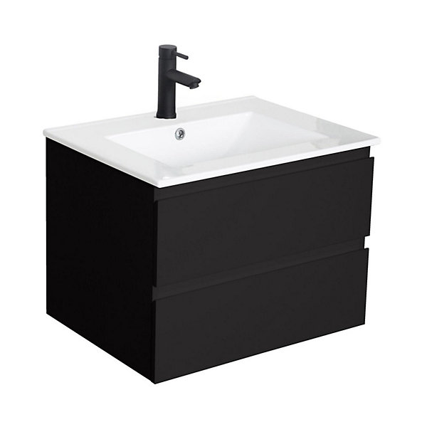 Ensemble simple vasque SORRENTO 60cm avec plan céramique et robinet noir