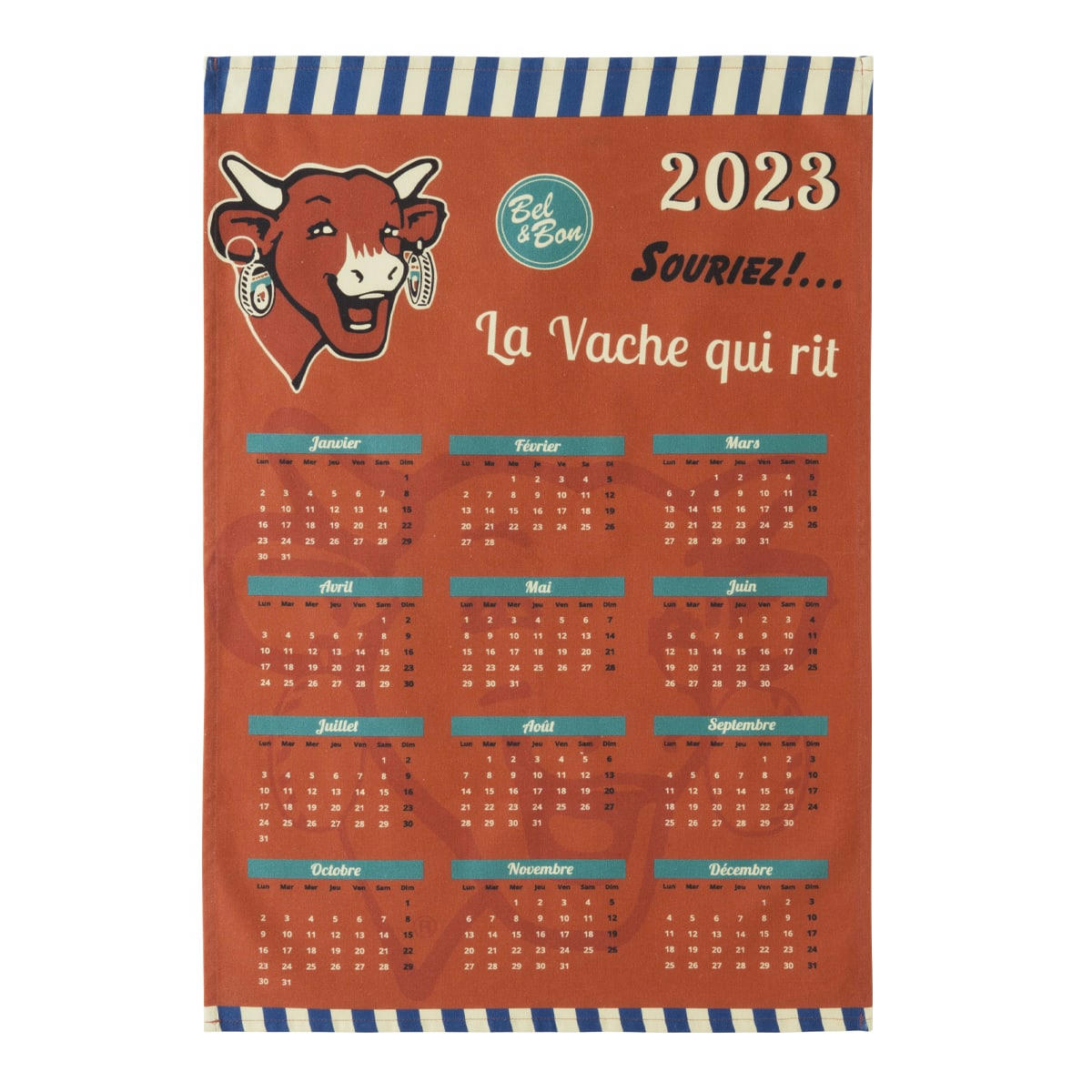 VACHE QUI RIT CALENDRIER - Torchon en coton Rouge 50x75