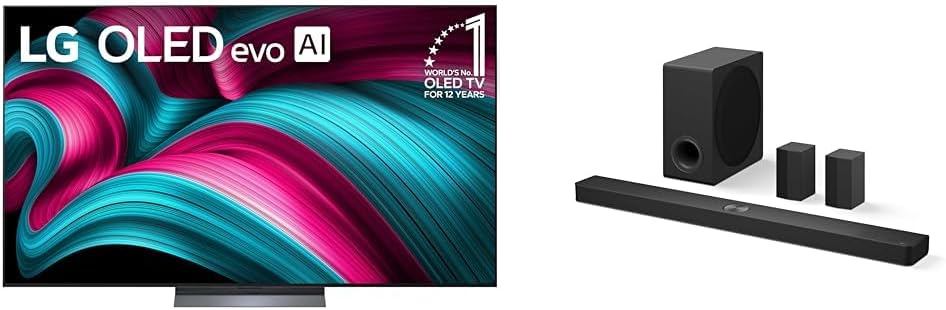 LG 77 OLED evo C5 Series 4K Smart TV Bundle with S90TR 7.1.3-Channel OLED evo TV Matching Home Theater Soundbar with Rear Surround Speakers and Wireless Subwoofer  Wow Orchestra  Dolby Atmos