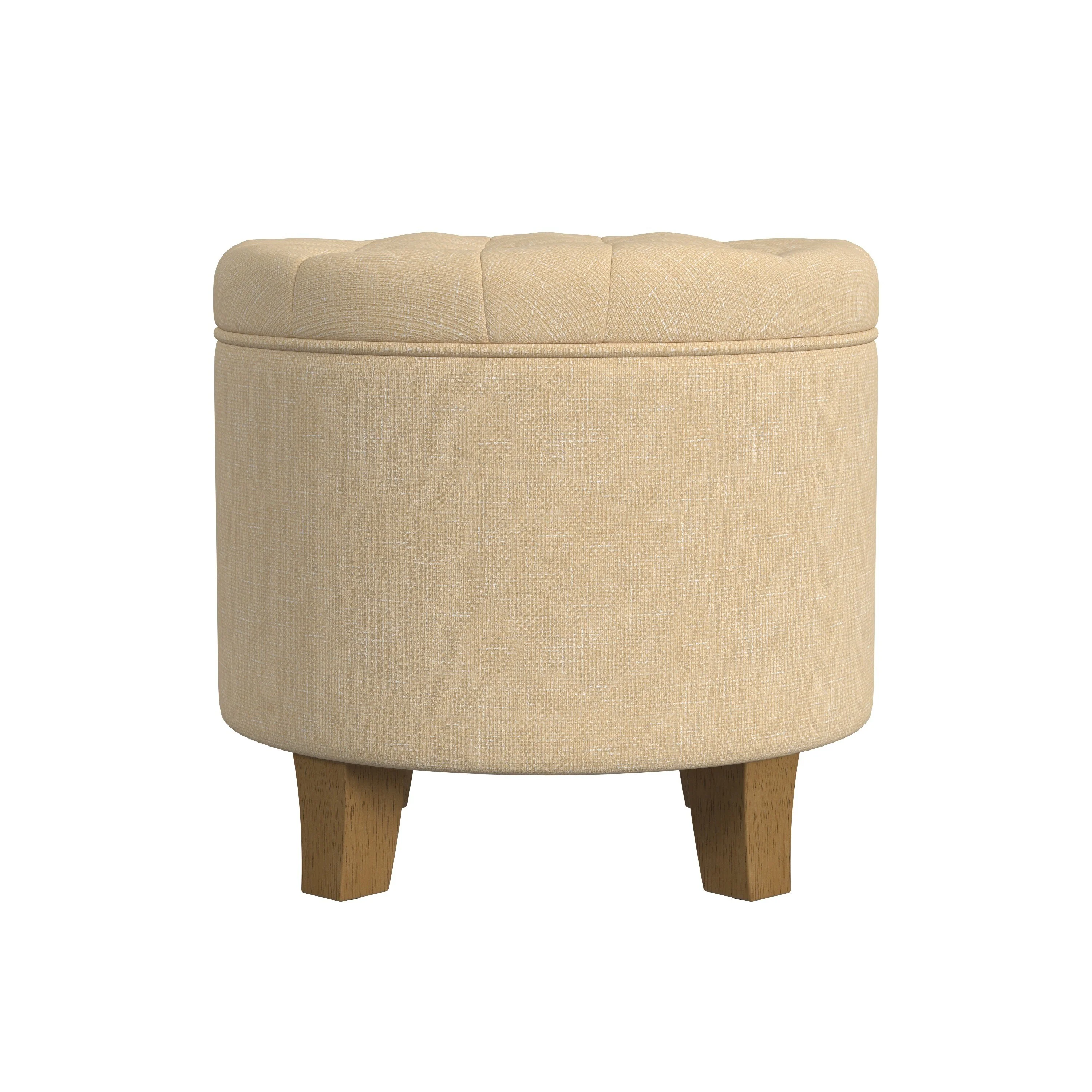 Wes Round Storage Ottoman, Tan Brown Woven Fabric, Hardwood, 19 Inch