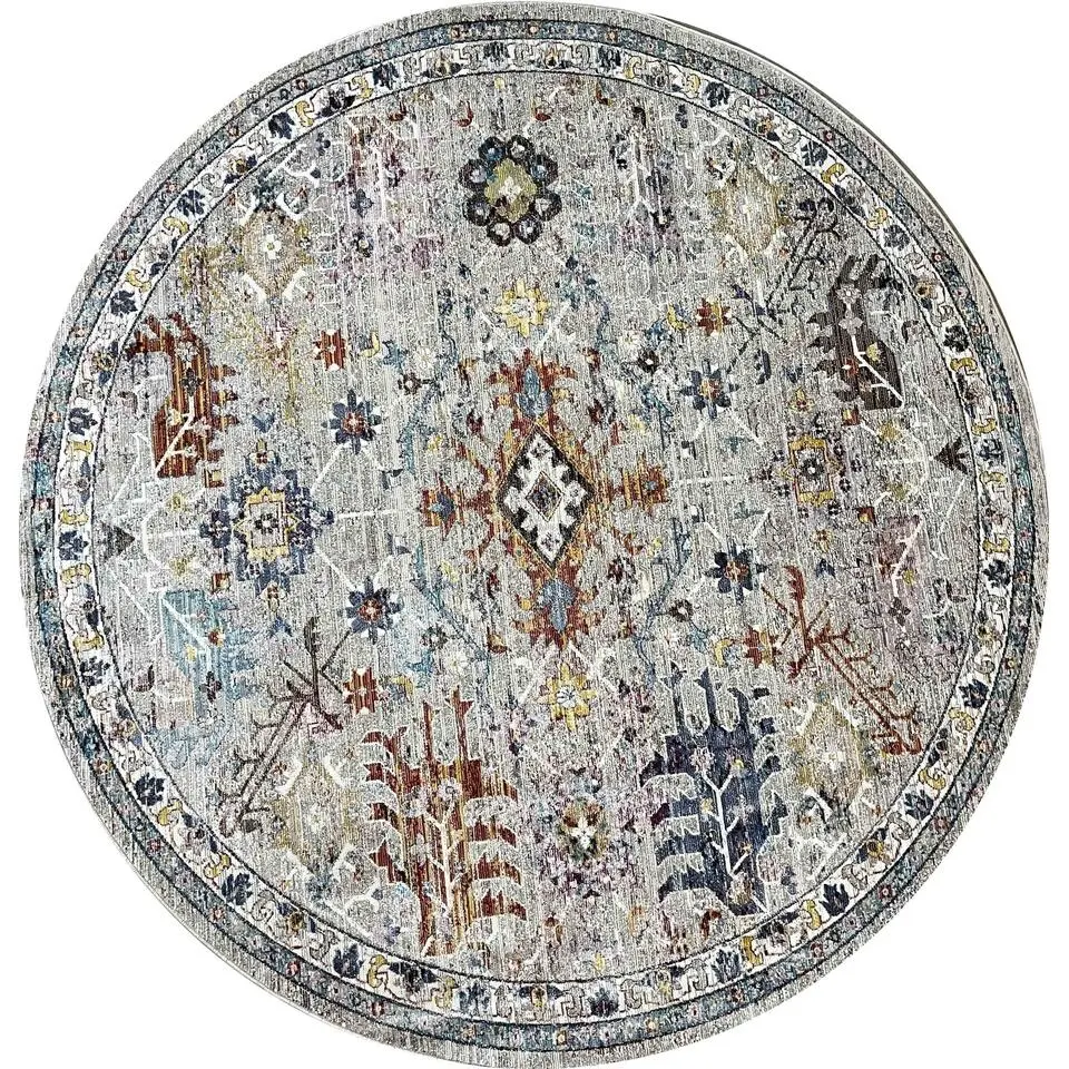 Picasso Sarough Rond Vloerkleed Vintage Woonkamer - Multi / Grijs - 200 CM ROND