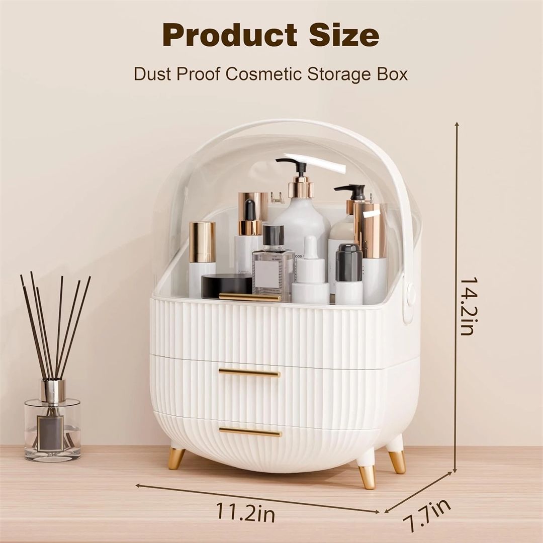 Kelvenix Large Skincare Organizer, Tabletop Makeup Storage Case w/ 2 Drawers