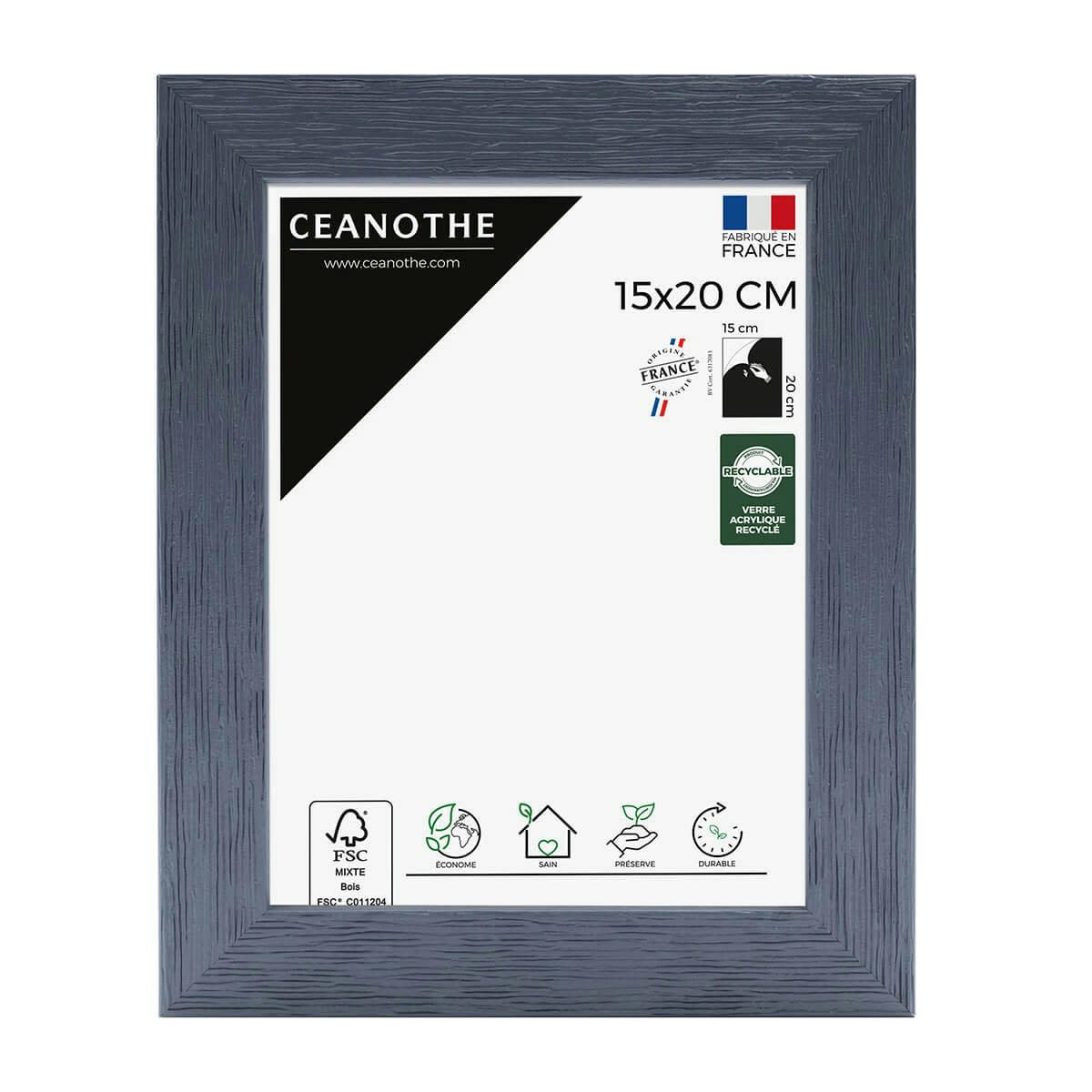 KARMA - Cadre photo gris bleuté 15x20 cm bois reconstitué fsc
