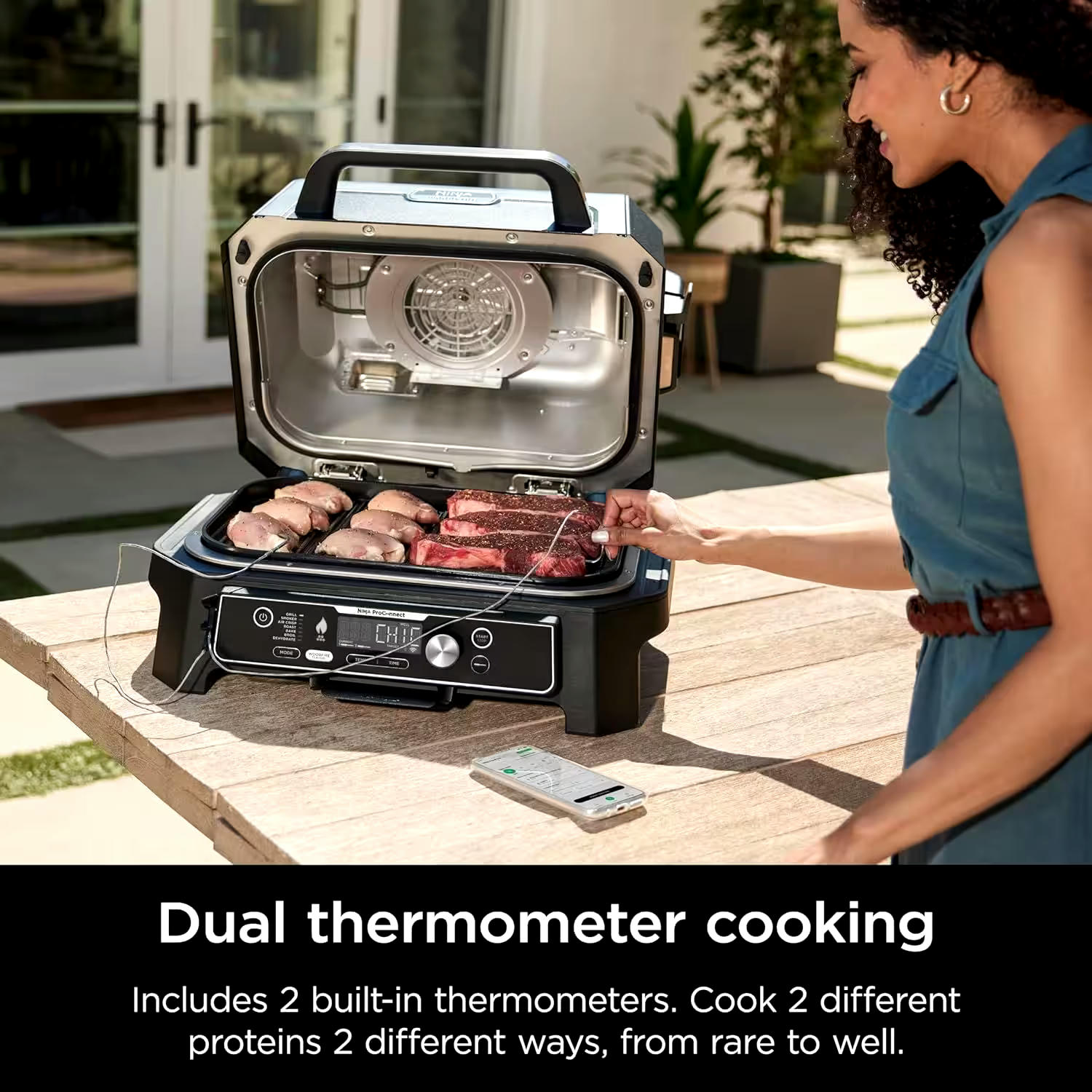 Ninja Woodfire™ Pro Connect XL 7-in-1 Smart Outdoor Electric Grill, Smoker & BBQ with Built-in Thermometer, 100% Real Wood Pellets