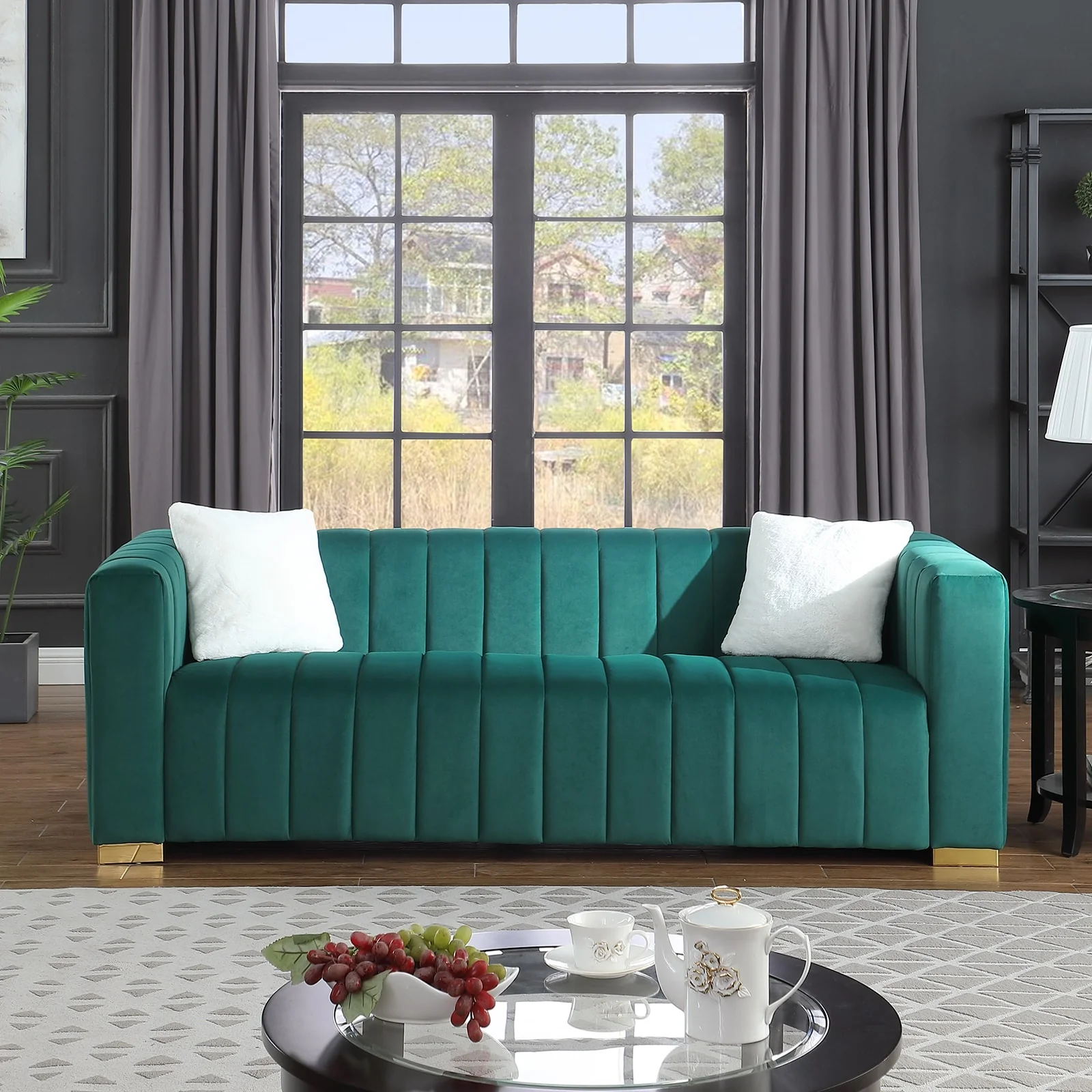Modern Velvet Channel 3 Seater Sofa with Luxurious Cushions
