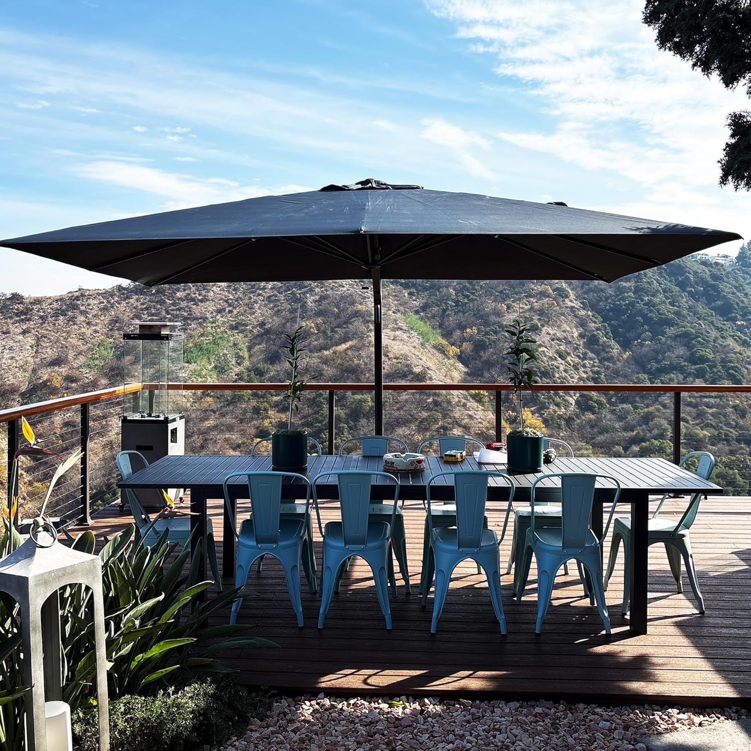 PURPLE LEAF 10' X 13' Rectangle Patio Umbrella Large Outdoor Aluminum Offset Umbrella with 360-degree Rotation Cantilever Umbrella for Garden Deck Backyard Pool, Grey